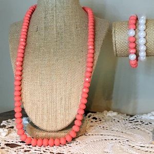 Coral necklace and 2 bracelet set